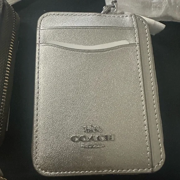 Coach Metallic Silver Card Case - Picture 1 of 3